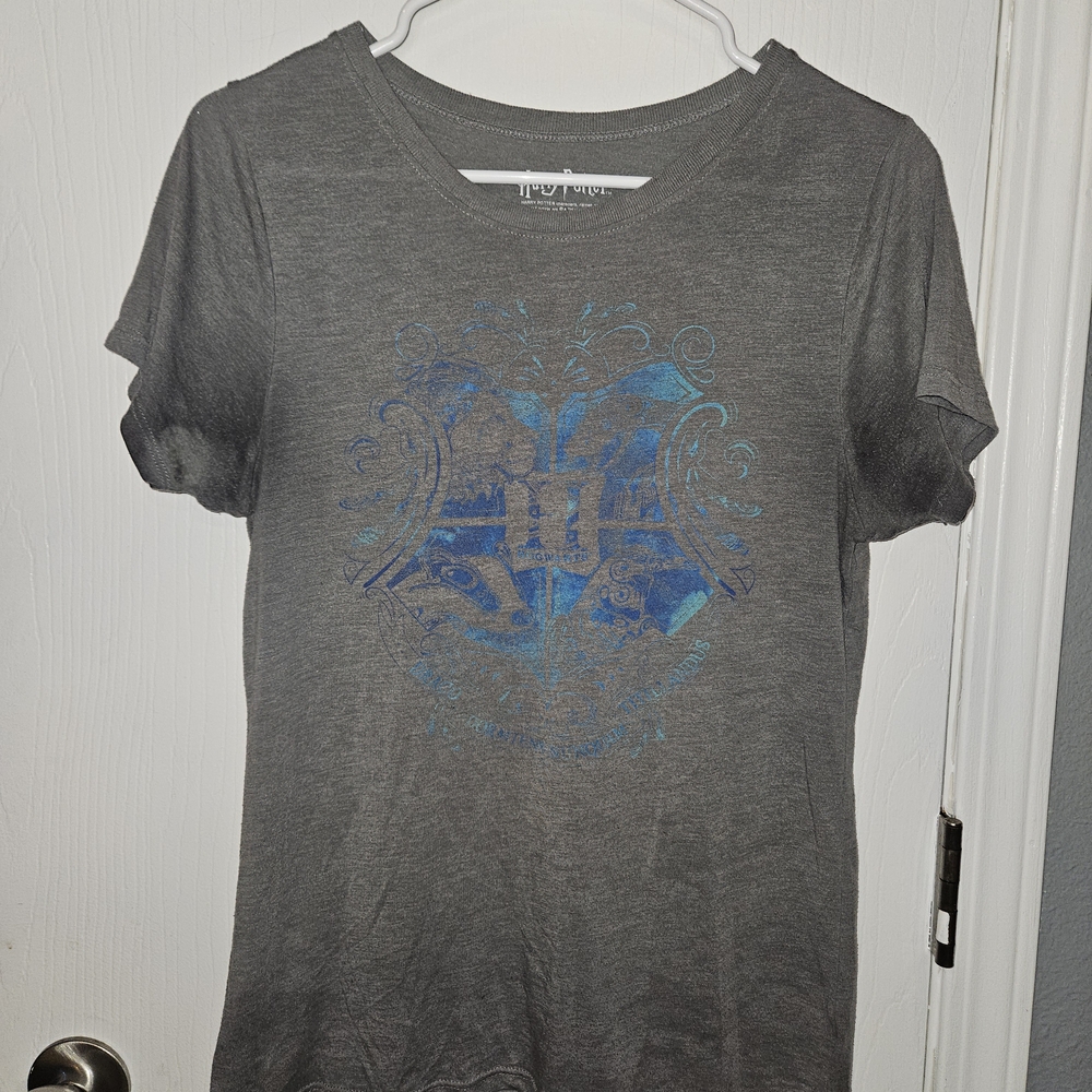 Gray Tee with Blue Crest Design